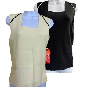 ANNE KLEIN Ribbed Knit Sleeveless Top Set 1 Black & 1 White Women’s SZ L NWT